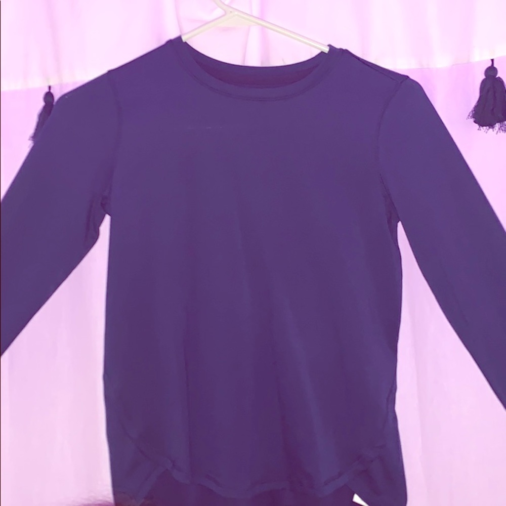 Navy, silky long sleeve shirt.